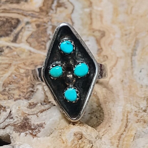 Vtg Zuni Snake Eye Turquoise Sterling Silver Ring Size 7 - Picture 1 of 8